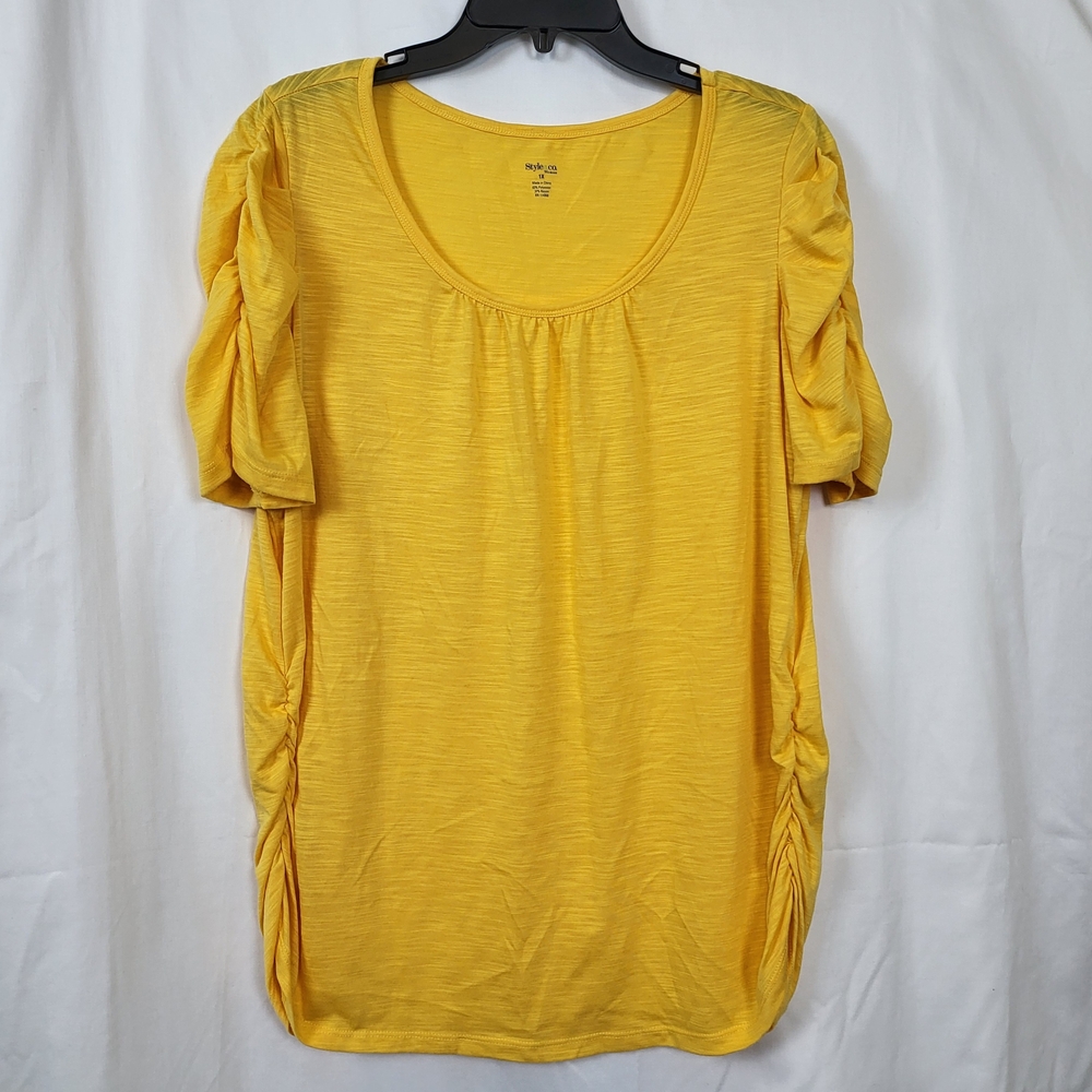 Style & Co‎ Women's Dark Yellow Short Sleeve Ruched Details Casual Career Top 1X